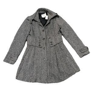Y2K Wet Seal Herringbone Wool Blend Pea Coat Jacket Black White Herringbone XL